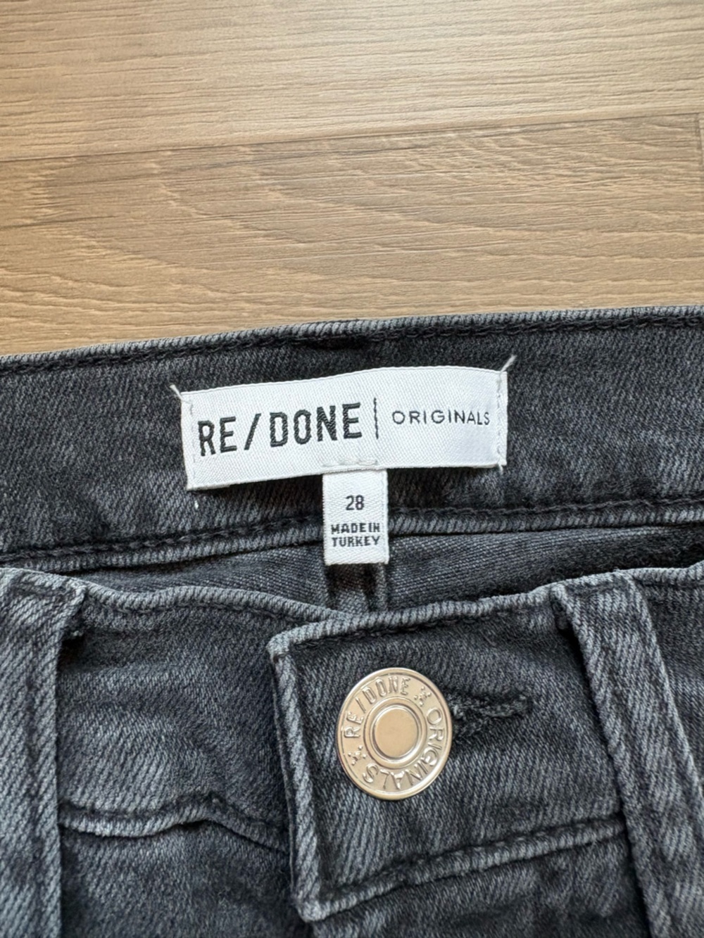 Re/Done Washed Black High-Rise Distressed Straight Jeans- size 28 - Picture 4 of 9
